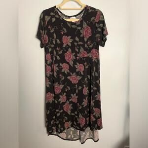 LuLaRoe Carly Dress Swing Digital Roses Floral High Low T Shirt Flowy Small EUC